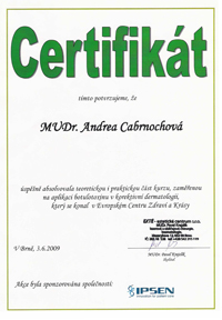 Certifikt BOTOX MUDr. Andrea Cabrnochov